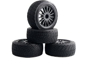 Shaluoman WR8 Tarmac Wheel with Tires for HPI Rally Off-Road WR8 1/10 Buggy Tyres Pack of 4 RC Car Tires and Wheels for 1/10 Scale Models Black