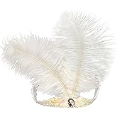 XKTEI 2pcs Sequins Feather Headpiece,1920s Flapper Headband,Mardi Gras Carnival Party Headwear Costume Accessory Women Headdress (White)