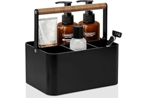 BYUNER Portable Shower Caddy Dorm: Bathroom Caddy Organizer with Handle and Adjustable Dividers,Plastic Shower Basket for Toiletry,Makeup,Vanity,Shower Storage Tote for College, Cleaning Caddy, Black