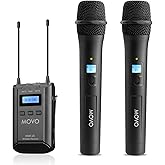 Movo 48-Channel UHF Wireless Microphone System with 2 Wireless Microphones and Receiver - Condenser Microphone Bundle for Interviews and Performances - Podcast Equipment Bundle for 2