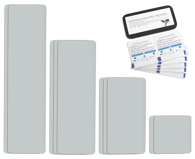 Selbstklebende Planenreparatur Tapes | 10 teilig | Easy Patch Comfort 100mm | Für Zelte, Planen uvm. | Lichtgrau RAL 7035