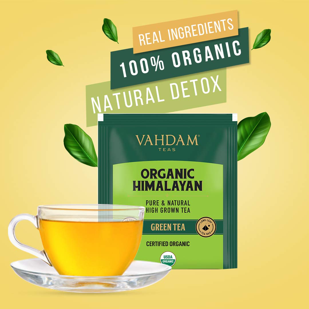 VAHDAM, ORGANIC Himalayan Green Tea Leaves (100 Tea Bags) | 100% Natural Weight Loss Tea, Detox Tea, Slimming Tea, ANTIOXIDANTS RICH - Green Tea Loose Leaf Tea Bag : Grocery & Gourmet Food