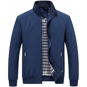 Men's Stand Collar Bomber Jacket Lightweight Windbreaker, Casual Zip-Up Outdoor Recreation Coat Autumn Winter DailyWear
