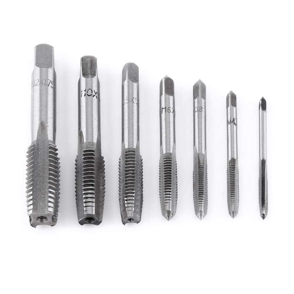 Akozon Screw Taps Tool Set, 7pcs Metric Thread Steel Taps Tapping Tool M3 M4 M5 M6 M8 M10 M12