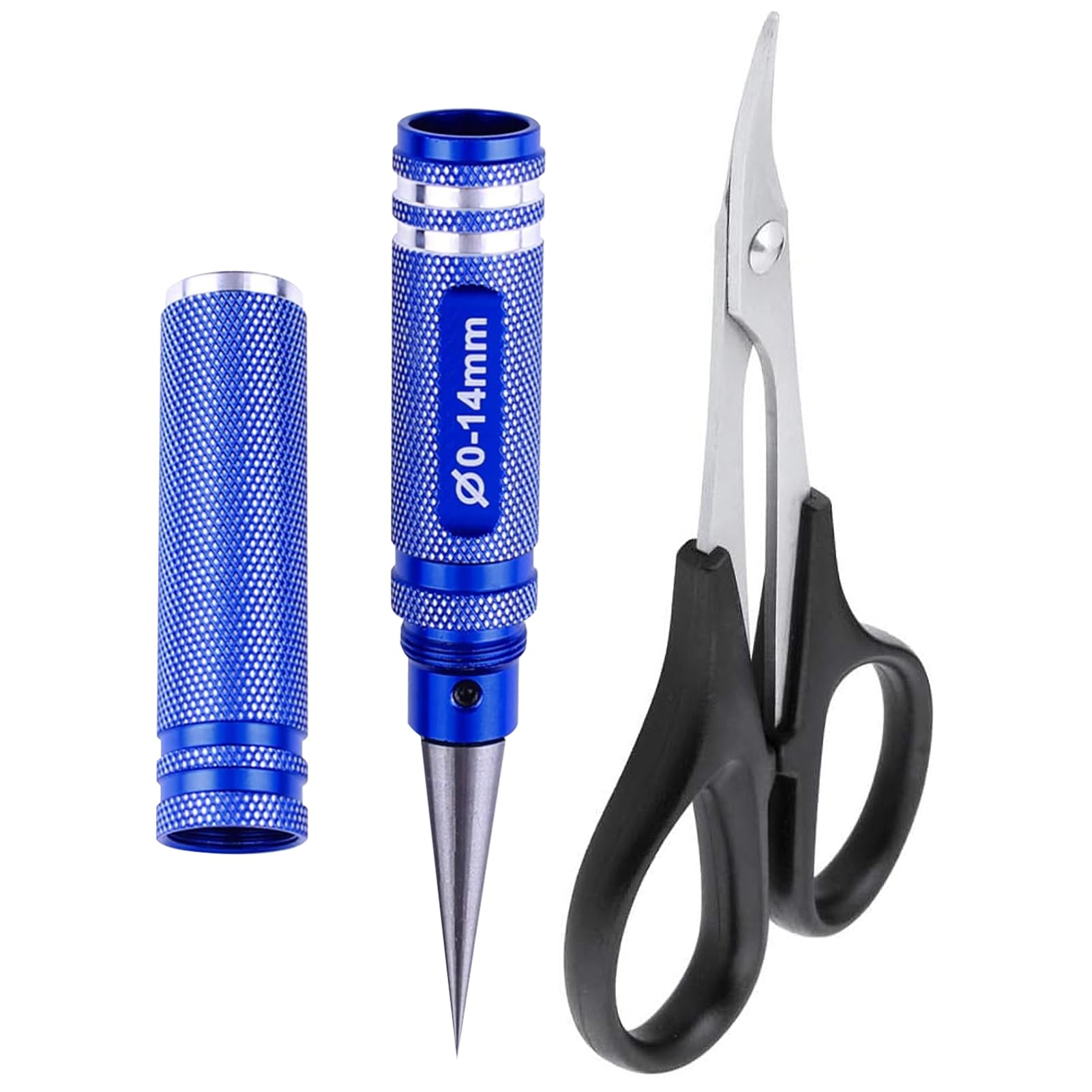 Hobbypark 0-14mm Hole Puncher Reamer w/Sleeve and Curved Scissors Set Universal Tool for RC Car Body Shell Lexan Plastic (with Blue Reamer)