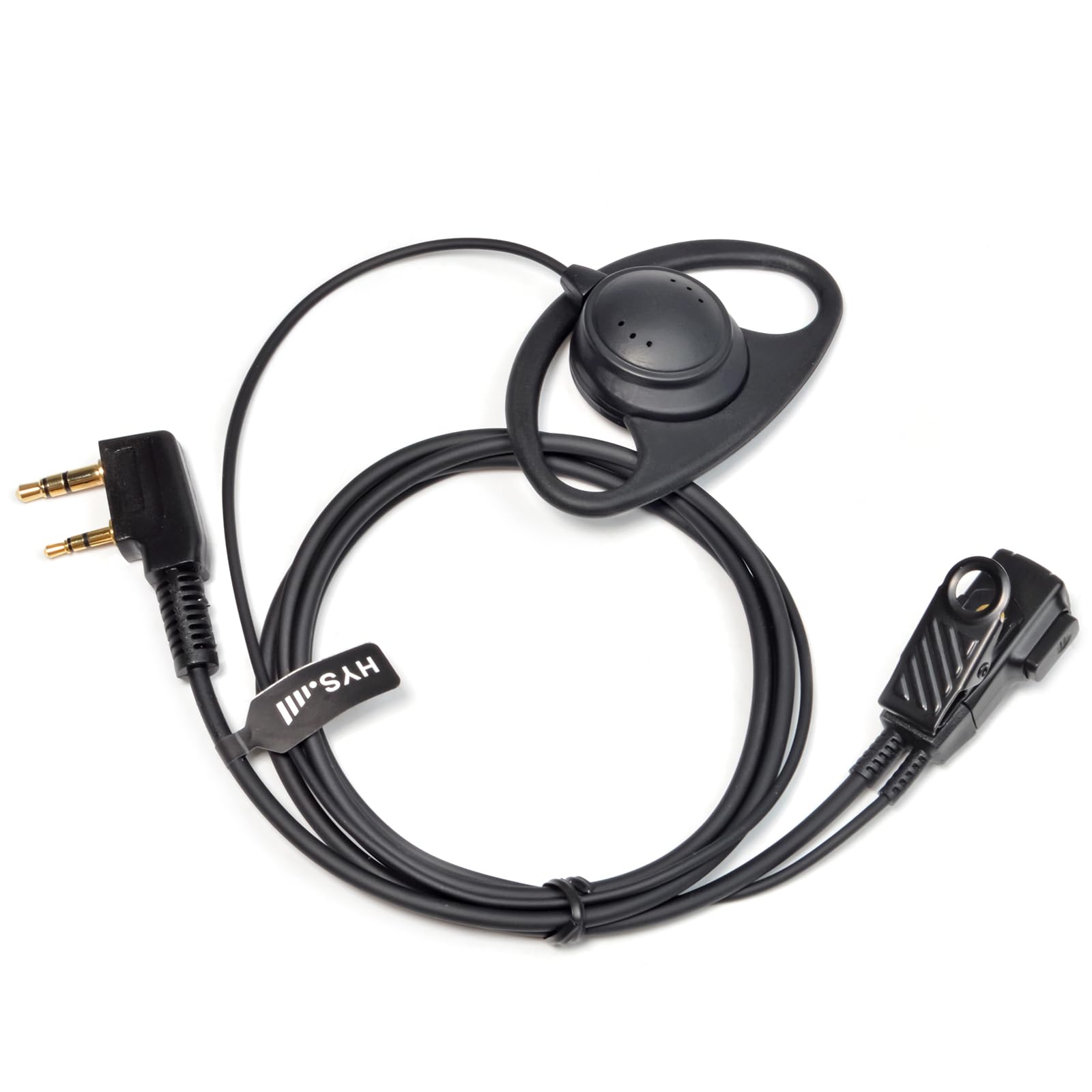 HYS Walkie Talkie Earpiece D-Shape Headset Compatible with Baofeng UV-5R BF-888S UV-82 Wouxun Kenwood 2 Way Radio, Inline PTT Mic Headset for Police Security (1 Pack)