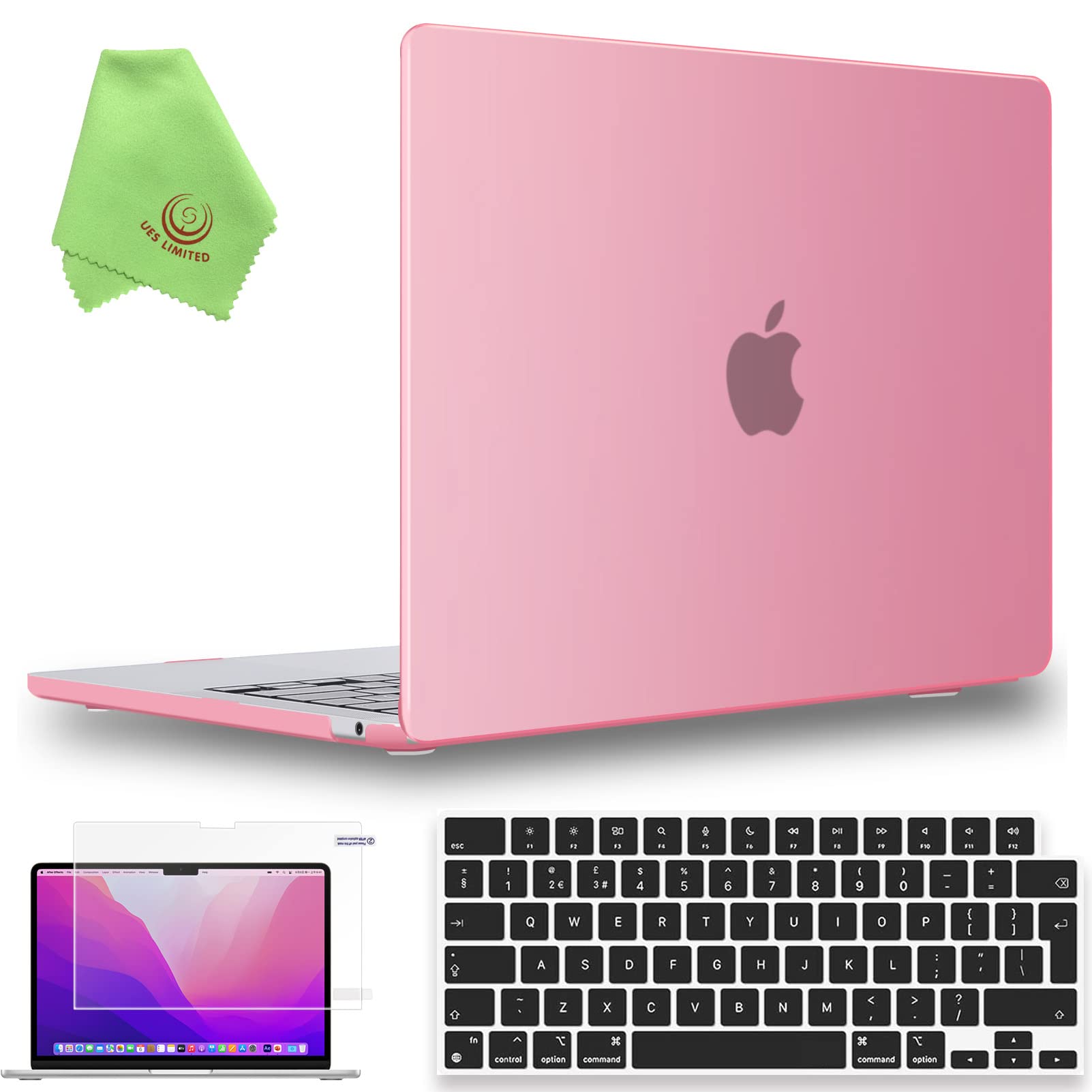 UESWILL Compatible with MacBook Air 13 inch M5 M4 M3 M2 Case 2022-2026 Model A3449 A3240 A3113 A2681 Mac Air 13.6, Matte Hard Shell Case + Keyboard Cover + Screen Protector, Pink