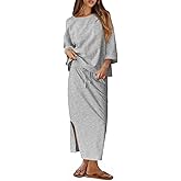 Pungdra Womens 2 Piece Skirt Set for Women Oversized Top and Maxi Skirt Lounge Sets Fall Going Out Matching Outfits