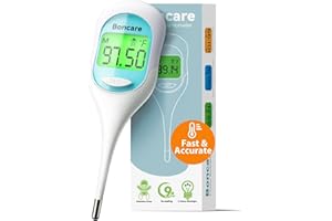 Boncare 9 Seconds Digital Basal Thermometer - Accurate Oral & Rectal Thermometer for Adults & Kids, Fever Alarm, Large Display (Blue)