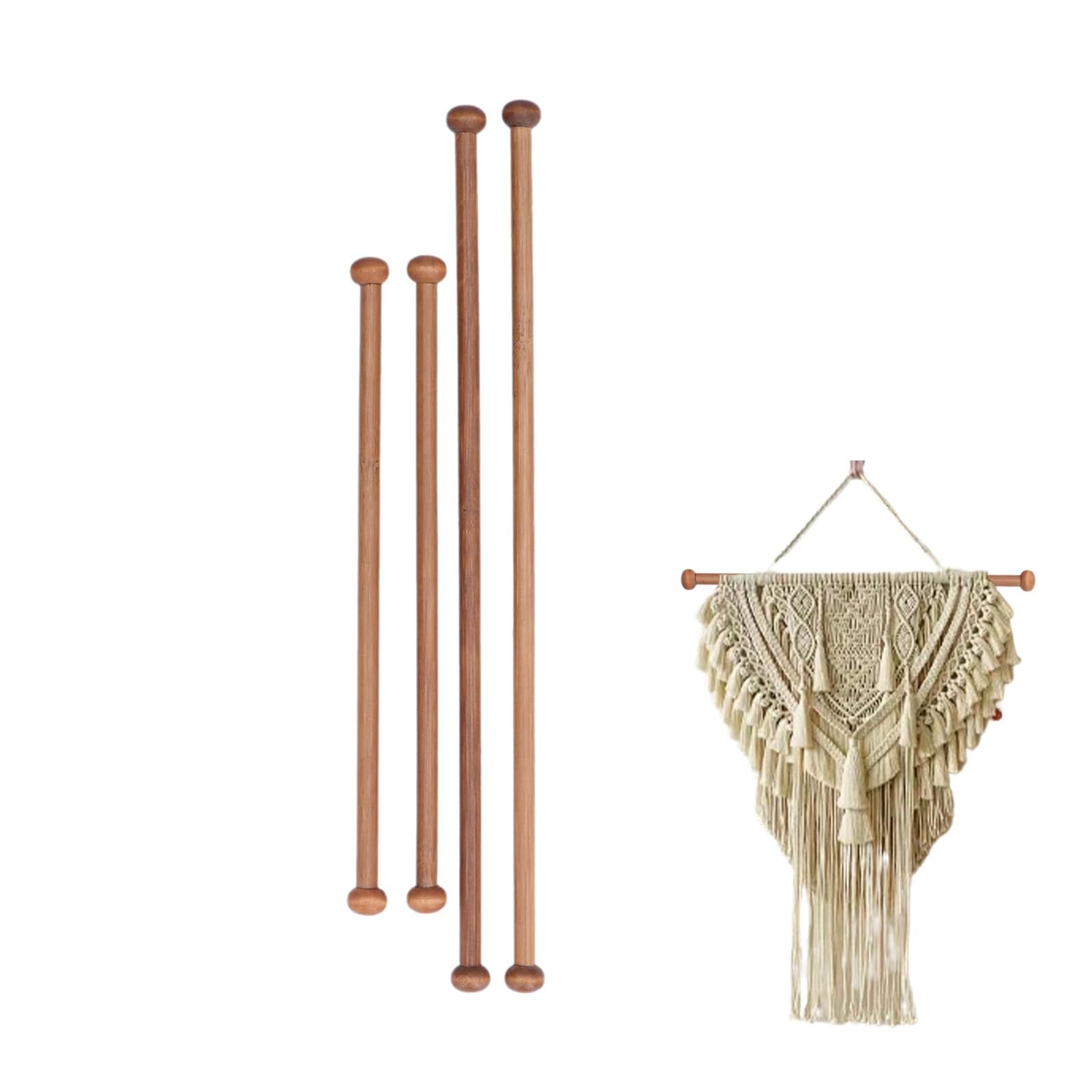 Banner Pole, 2 Pairs Wooden Horizontal Flag Hanger Macrame Woving Tapestry Rod Mini Banners Pole for Company Flag Prayer Banner 31cm and 23cm