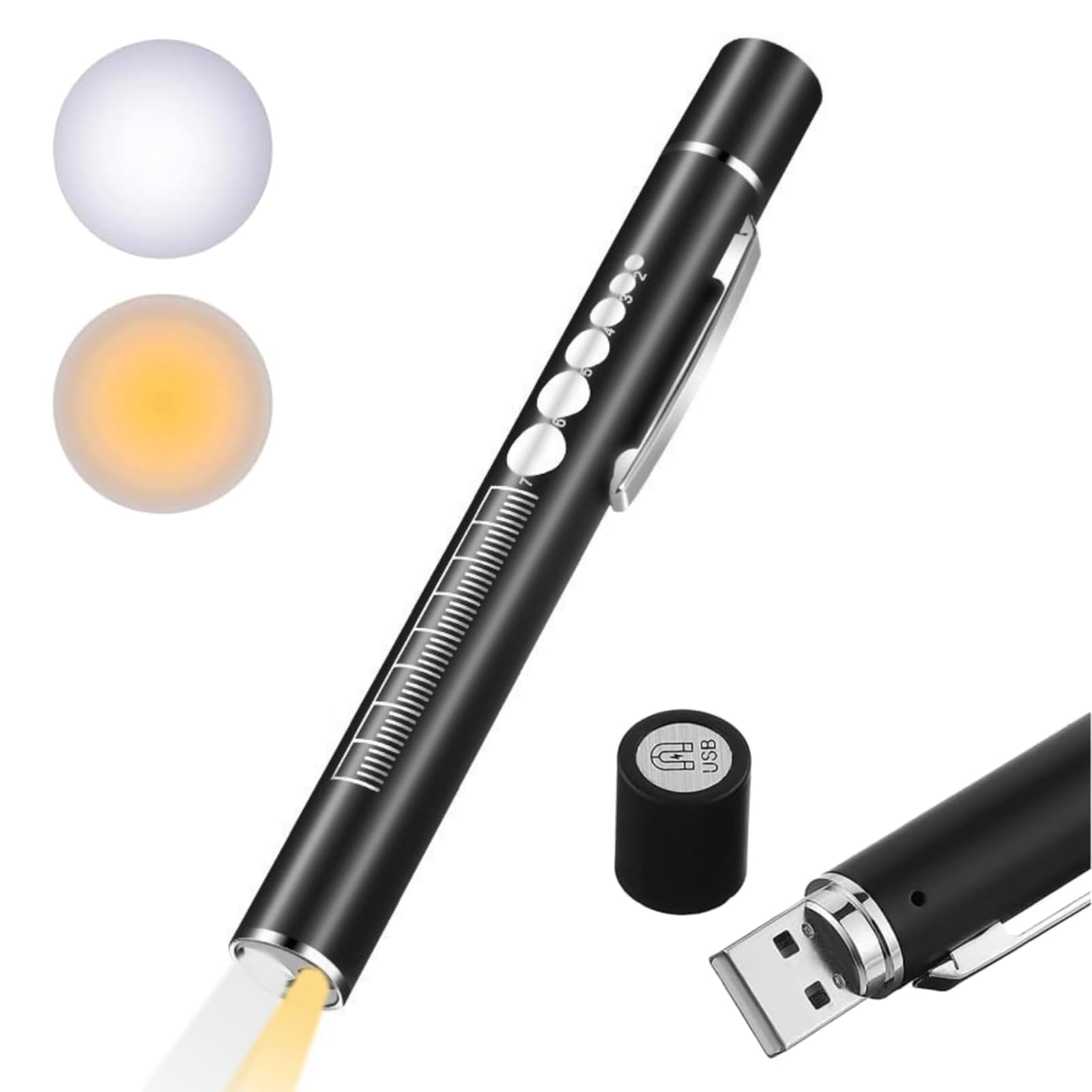 Uadme Diagnostic Medical Penlight Pen Torch, USB Rechargeable Reusable LED Pen Light with Pupil Gauge and Pocket Clip for Home Outdoor Doctor Nurse EMT Emergency