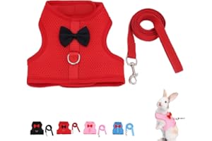 CYHAEN Rabbit Leash and Harness Set for Walking Escape Proof, Mesh Breathable Adjustable Bunny Harness Camping Hiking Training for Ferret Kitten Puppy Red S (Chest:7.1-9.4")