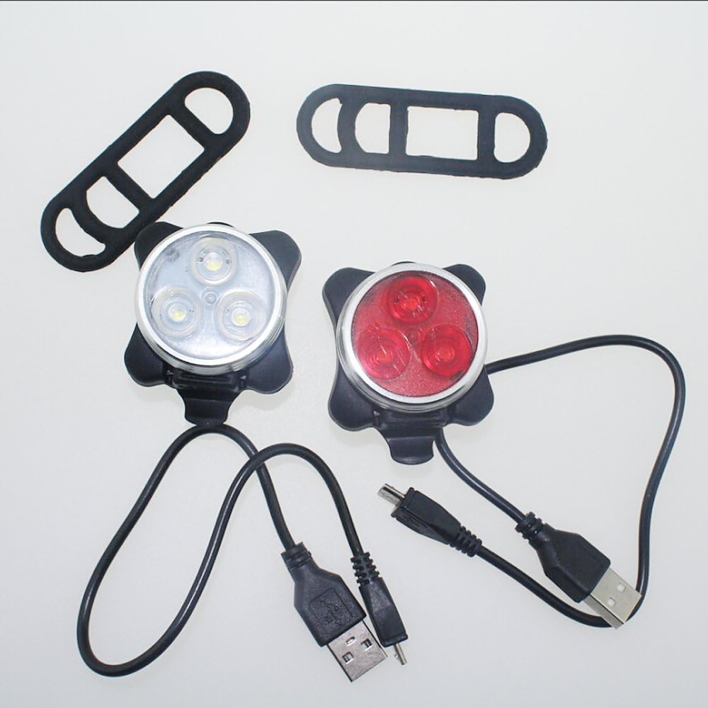 NSD USB Rechargeable 3Led Front White Light and 3Led Tail Red Light LED Bike Light Combinations Cycling Light Set