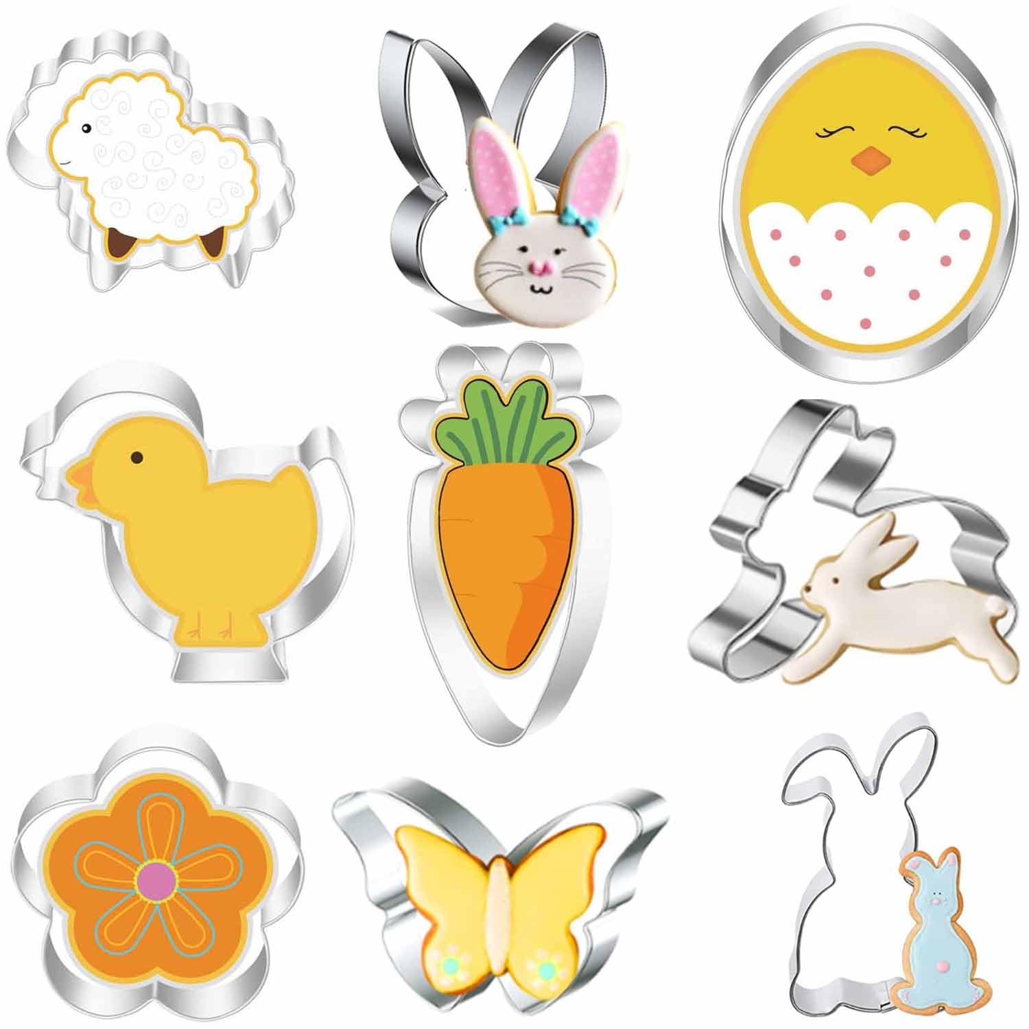 Easter cookie cutters, rabbit, biscuit cutters, Easter, stainless steel cookie cutters, 9 pieces, Easter set, rabbit, carrot, egg, bunny head, Easter gifts children