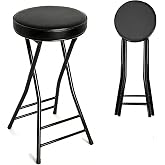 Puclekne Folding Bar Stool,24 Inch Tall Foldable Stool Chair,Counter Height Cushioned Leather Padded Portable Stools,Heavy Duty Collapsible Stools for Kitchen Island Garden Camping Brown