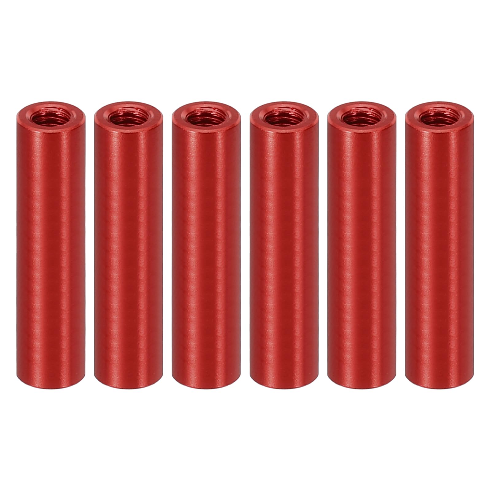 PATIKIL 6pcs M3 Metal Threaded Standoff Spacer Nuts, Round Aluminum Spacers Female Coupling Screws, 1/8" ID x 3/16" OD, Red, (22mm L)