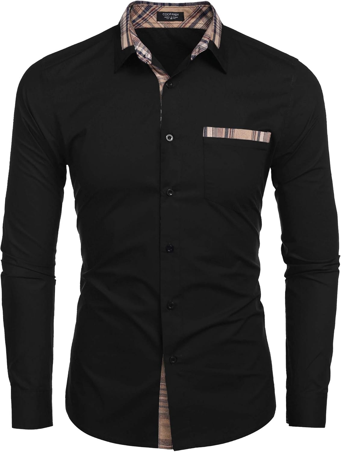 COOFANDY Men's Casual Cotton Long Sleeve Dress Shirt Plaid Collar Slim Fit Button Down Shirt: Clothing
