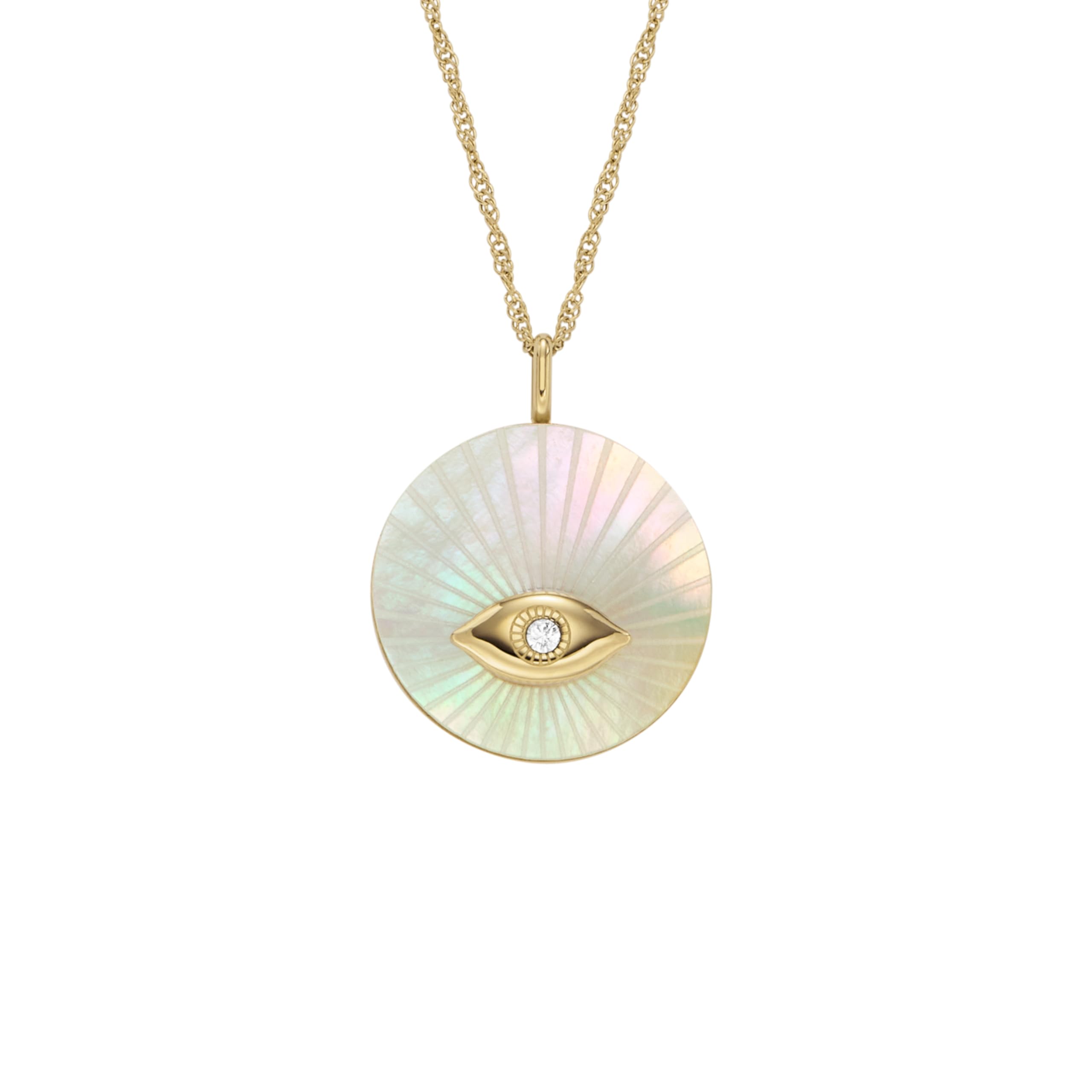 Fossil Women’s Sutton Evil Eye Gold-Tone Stainless Steel Pendant Necklace (Model: JF04793710)