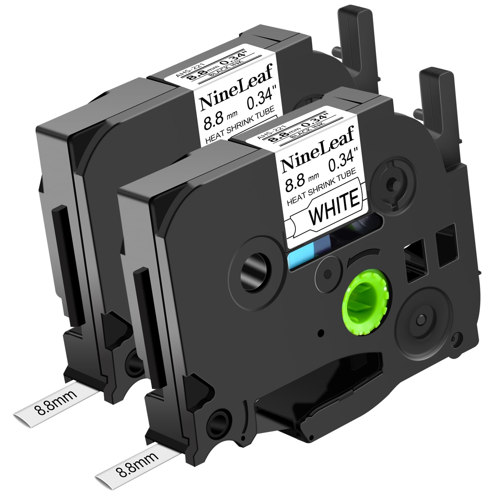 NineLeaf 2 Pack Compatible for Brother Heat Shrink Tube Label Tape 8.8mm HSe-221 HSe221 HS221 HS-221 HSE Black on White for P-Touch PT-E110 E300 D600 E550W P750W D450 Label Maker use in Cables Wires