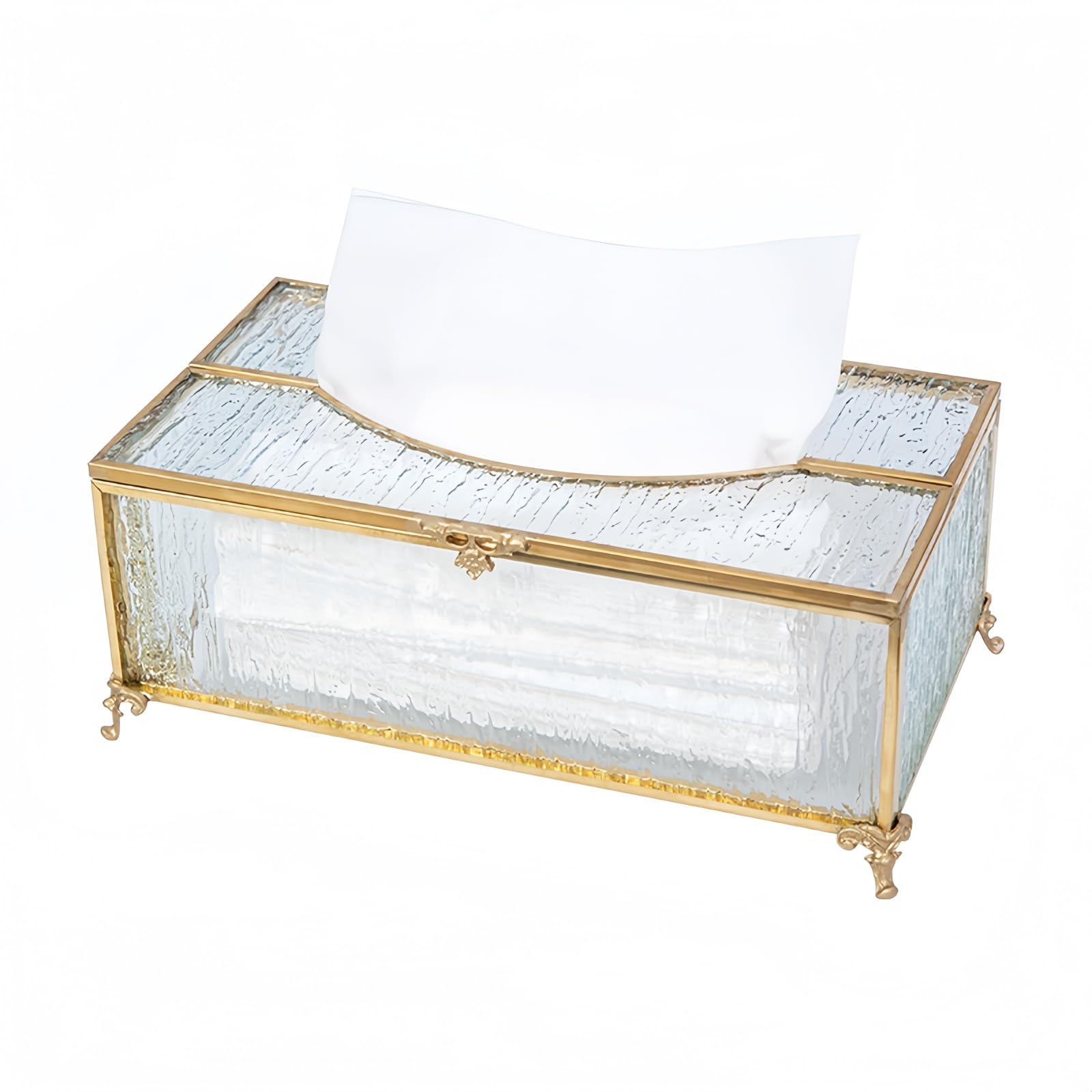 SLHEQING Tissue Box Holder Gold, Cosmetic Tissues Box Glass Tissue Box Cover, Rectangular Tissue Dispenser, Tissue Holder Box for Dresser, Bathroom, Dining Room, Bedroom, Office, Hotel