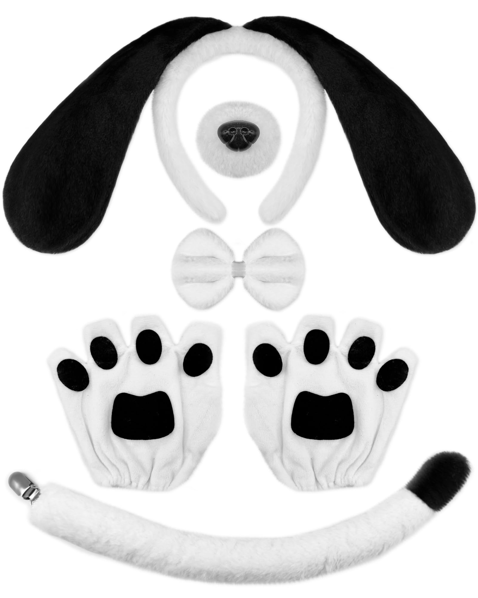 Photo 1 of *Missing Parts - Check clerk notes*
Taranovi Dog Long Ears Headband - 5PCS Dog Ears Headband Paw Gloves Nose Bowtie Tail for Adult Women Halloween Puppy Costume Fluffy Floppy Animal Cosplay Party Accessories Set (Black and White)
