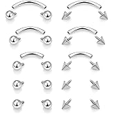 Boernfnso Internal Thread Eyebrow Piercing Jewelry Surgical Steel Curved Barbell Tiny Eyebrow Ring Vertical Labret Lip Jewelry Ear Rook Small Belly Button Ring for Women Men 16g 6mm/8mm/10mm/12mm