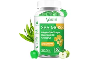 Vazatisi Organic Irish Sea Moss Gummies with Apple Cider Vinegar, Black Seed Oil, Chlorophyll - Thyroid, Digestion, Mood, Energy, Immune Support - Adults & Kids, Women & Men - 60 Vegan Gummies