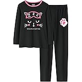 UNICABBIT21 Pajamas for Girls Cute Cat Unicorn Long Sleeve and Pants PJS Set Big Kids Cotton Sleepwear Set Size 6-16