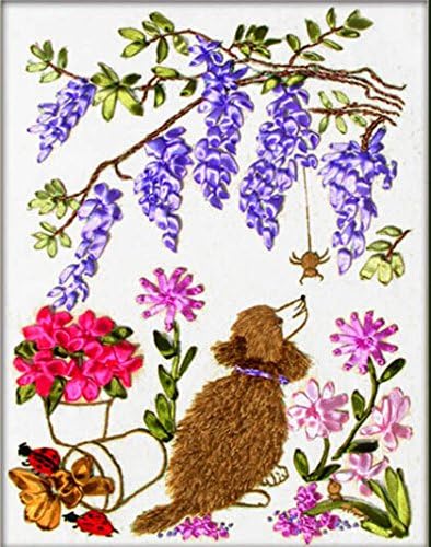 Wandafull Ribbon embroidery Kit Handmade Flowers, dogs, spiders (No frame)