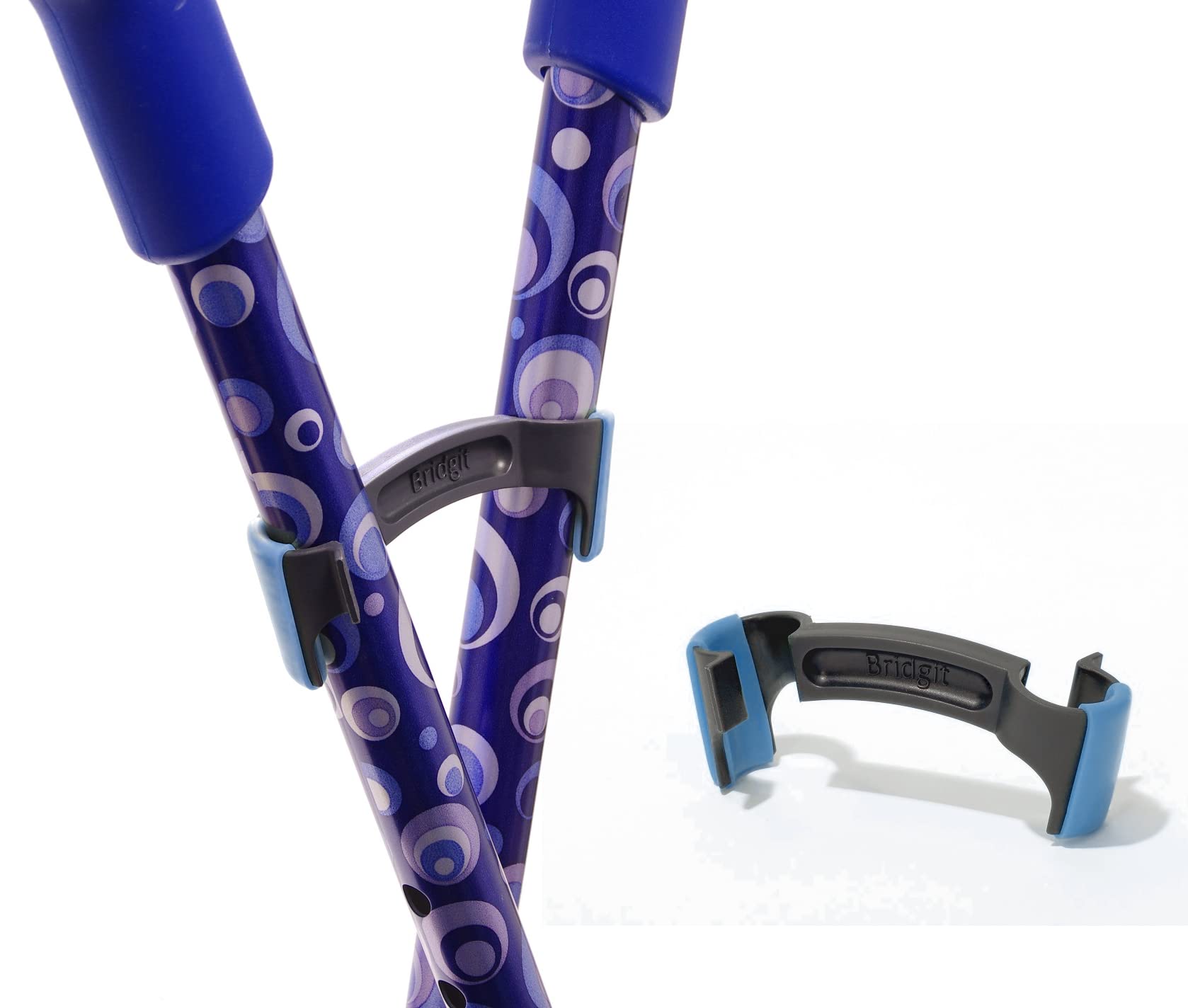 Bridgit Walking Stick/Crutch Holder Hook Clip - Link Your Crutches Together & Stop Them Falling - Blue