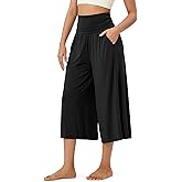 ODODOS Women's Wide Leg Palazzo Lounge Cropped Pants with Pockets Light Weight Comfy Pajama Capri Pants-20/22"/ 24" Inseam