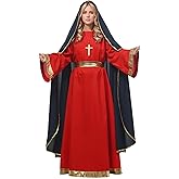 UniqKaliber Virgin Mary Costume for Women Adult Halo Biblical Nativity Outfit Christmas Pageant Dress