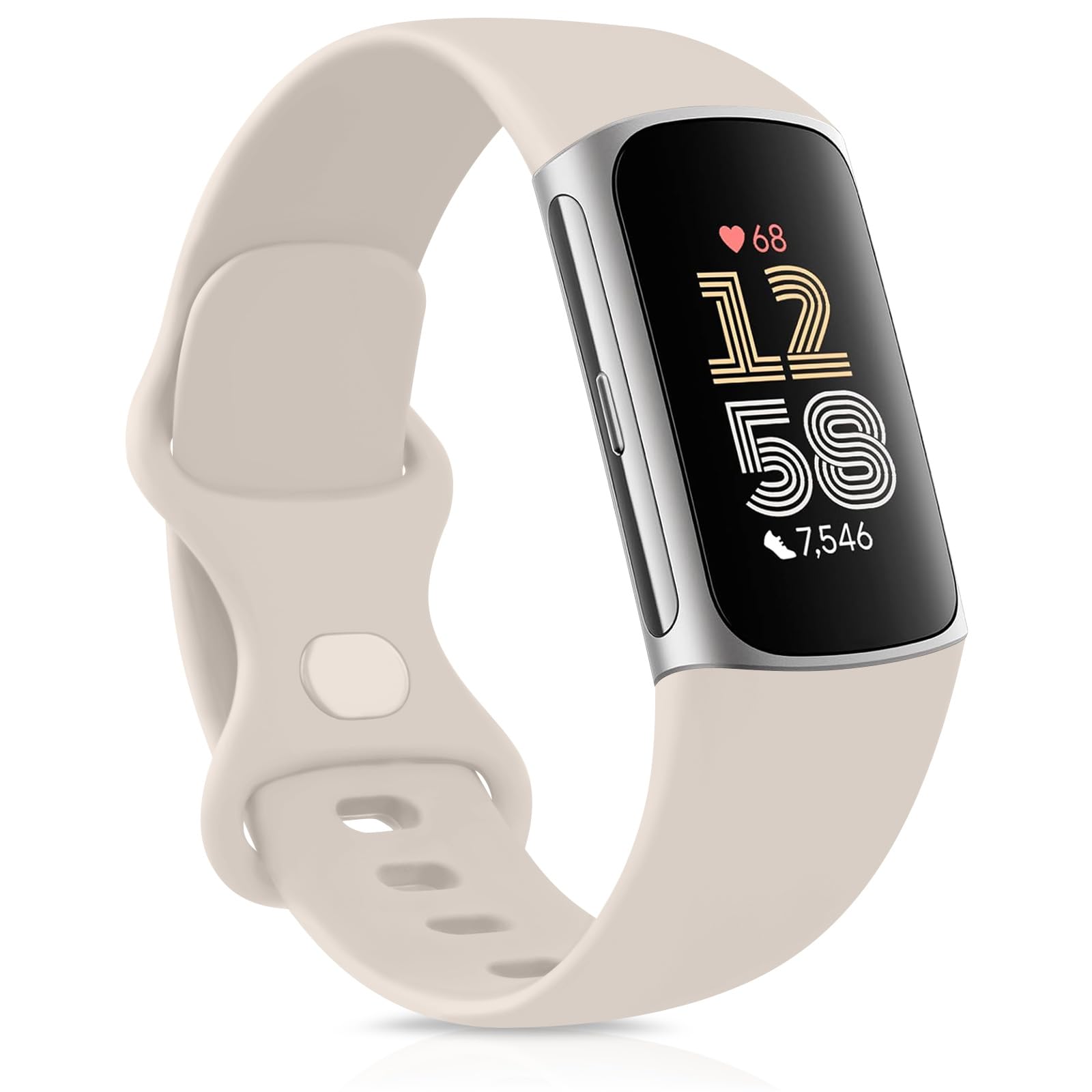 AK Straps Compatible with Fitbit Charge 5 Strap for Women and Men, Soft TPU Silicone Replacement, Sport Breathable Waterproof Adjustable Wristband for Fitbit Charge 5(Starlight,Small)