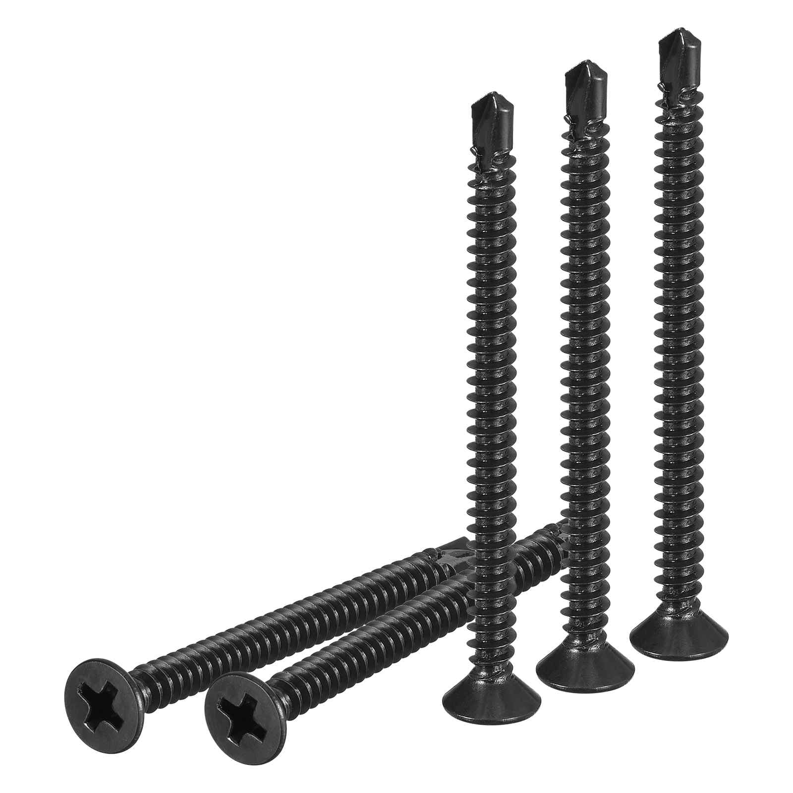 DTGN 100Pcs ST4.2x50mm Self Drilling Screws, 410 Stainless Steel Flat Head Phillips Sheet Metal Screw - Good for Wood to Metal, Furniture - Black