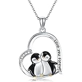 SNOWELLE Penguin Necklace 925 Sterling Silver Penguin Heart Pendant Necklace Animal Jewelry Gift for Women Animal Lovers