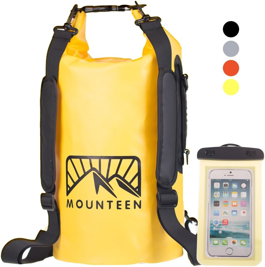 Mounteen - Waterproof Backpack Keeps Gear Dry for Kayaking, Swimming, Boating, Fishing, Water Sports&Camping, Hiking with Marine Grade Secure Sack and Lightweight Waterproof Phone Case