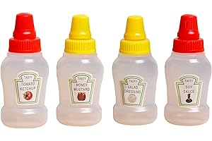 Fansoftiks Mini Ketchup Bottles, 25ml, Set of 4, Squeeze Condiment Containers for Lunch Box