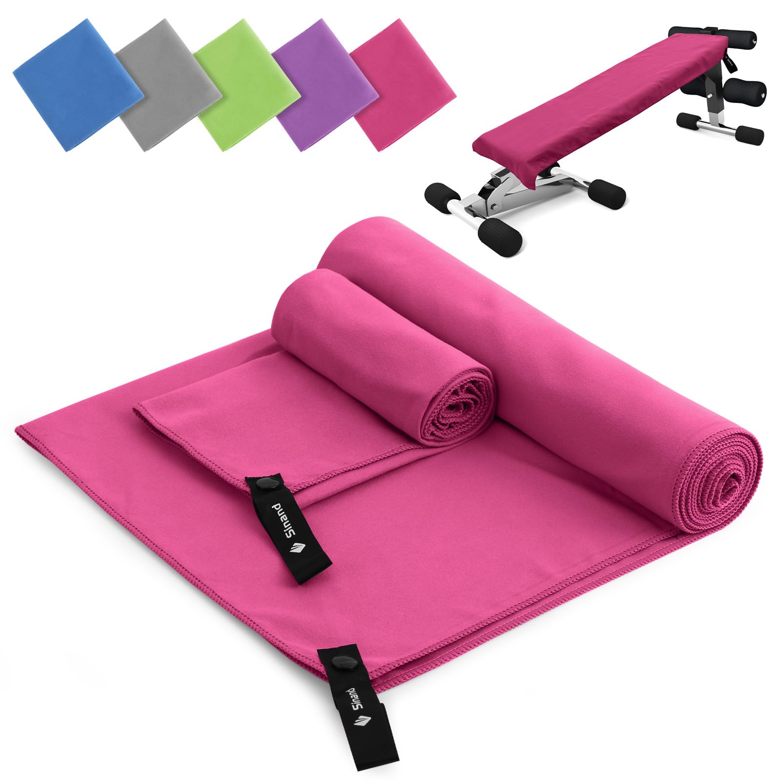 Sinand Microfibre towel 2 Pack |160x80cm+80x40cm| Ultra Lightweight Gym Towel, Quick Dry Microfiber Towels for Sports Travel Camping Beach Swimming (Rose red)
