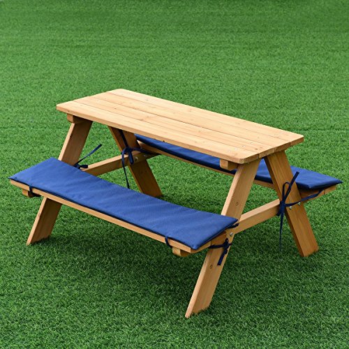 Aromzen Kids Wooden Beach Table Bench Set with Cushion