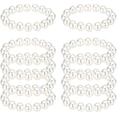 PATIKIL 10 Pcs White Pearl Bracelets for Women, 12mm Stackable Faux Pearl Beads Stretch Bracelet for Lady Bridal Bridesmaid Wedding Party Gifts, Beige
