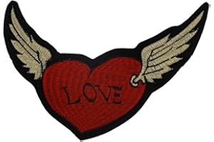 RESOURCES HOUSE Love Heart Wings Iron on Patches Embroidered Badges for Clothes DIY Appliques Craft Decoration TH2365