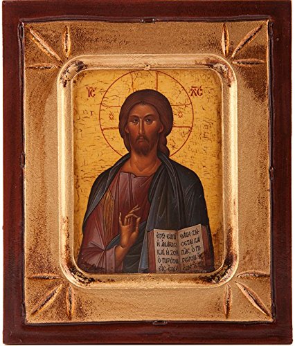 Wooden Icon Large of Christ Pantocrator. Icon of Jesus Christ, Hand Made in Greece. Jesus Image as an Icon. Wall Hanging Religious Icon 19cms x 24cms.