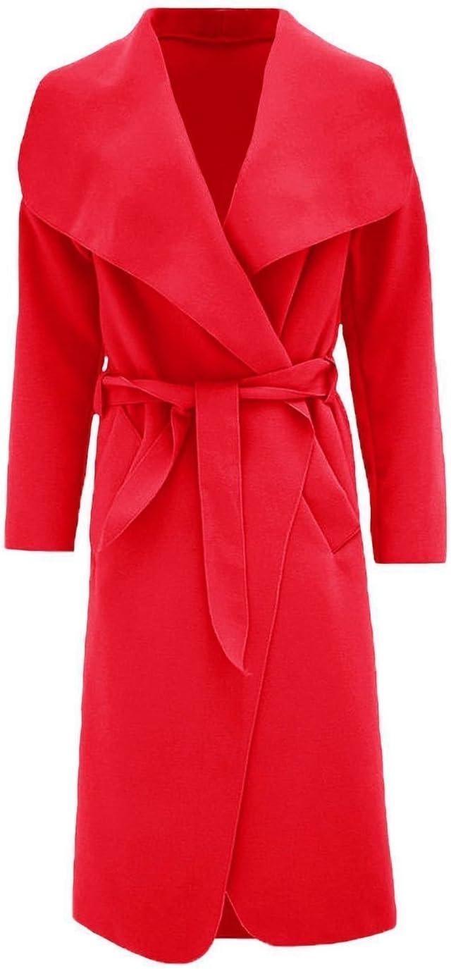 Women Ladies Italian Waterfall Belted Long Sleeve Coat Jacket Top (One Size Fits 8-16