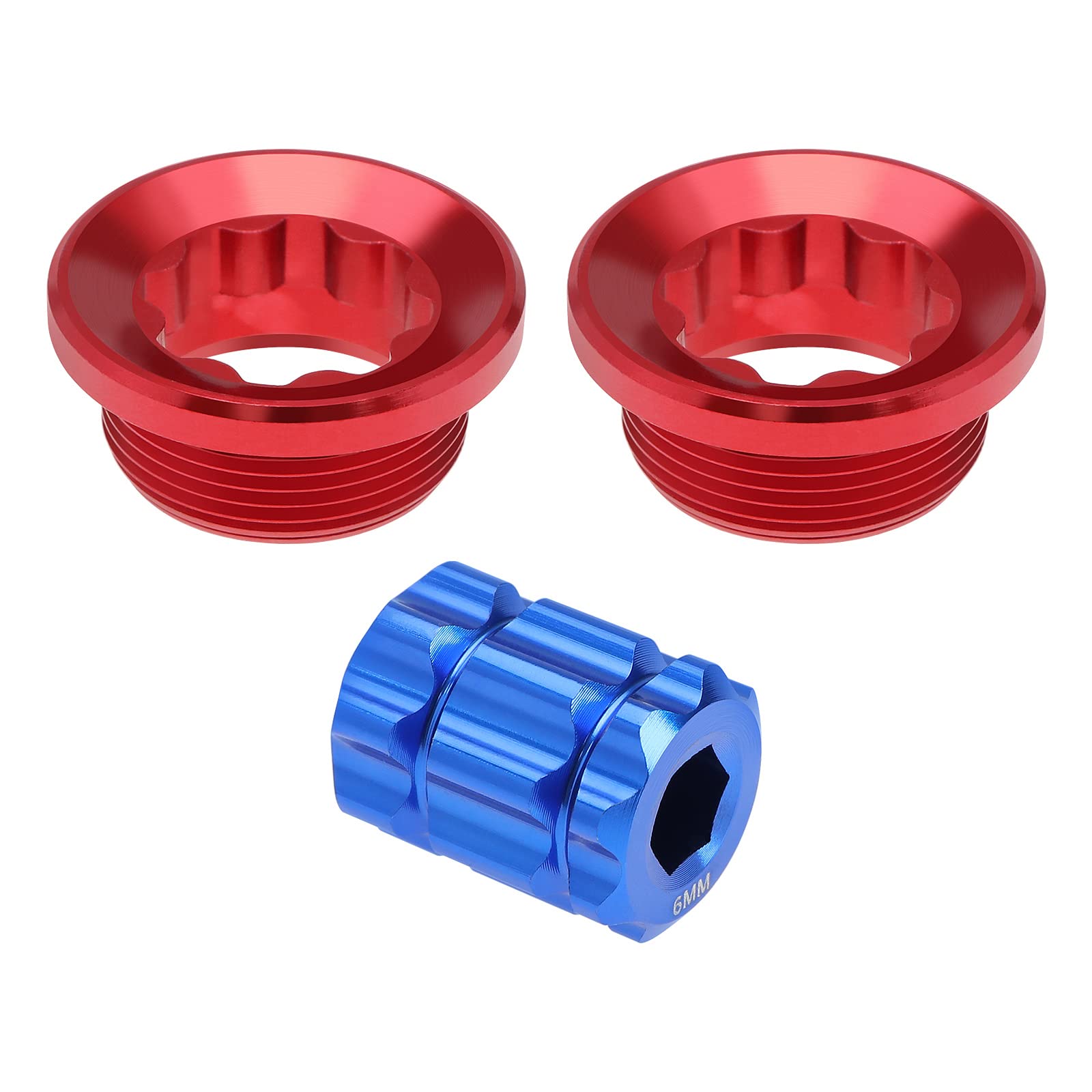 eMagTech 2PCS Bicycle Crank Adjusting Caps with Tool Compatible wtih Shimano Deore/XT/SLX/XTR105/UT/DA M20 Crankset Cover Screws Nuts Crankcover Bolt Red