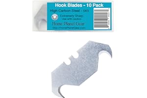 HOME PLANET GEAR Hook Blade 10 Pack Utility Knife Hooked Razor Blades - Ten Super Sharp Refill Blades in Convenient Storage Box - Heavy Duty SK5 Replacement Blades for Carpet, Roofing Blade Knife, Box Cutter