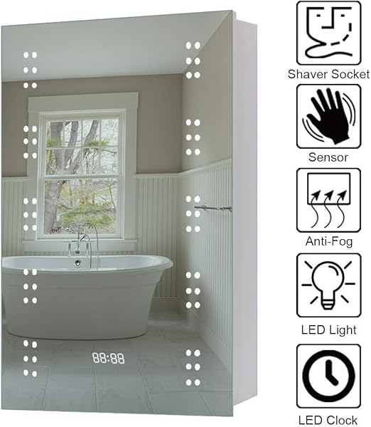 Lifelook Spiegelschrank Mit Led Beleuchtung Badschrank Badezimmerspiegelschrank Badspiegelschrank Mit Rechteckigem Licht Sensorschalter Steckdose Demister Pad 70x50x13 2cm Amazon De Kuche Haushalt