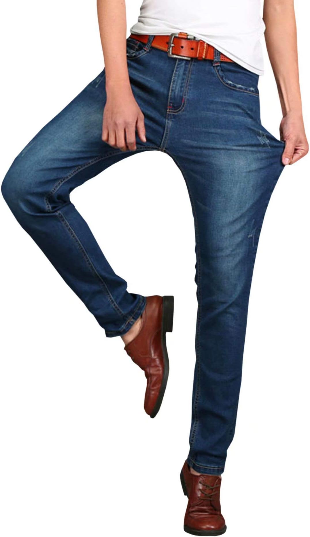 HENGAO Men's Casual Regular Fit Stretch Jeans Pants, 7718 Dark Blue, W33