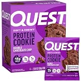 Quest Nutrition Double Chocolate Chip Protein Cookie, 15g Protein, 4 Count | 1g Sugar, 3g Net Carbs, Keto Friendly, Soft and Chewy with Big Chocolatey Chunks, Individually Wrapped 2.08 oz Cookies