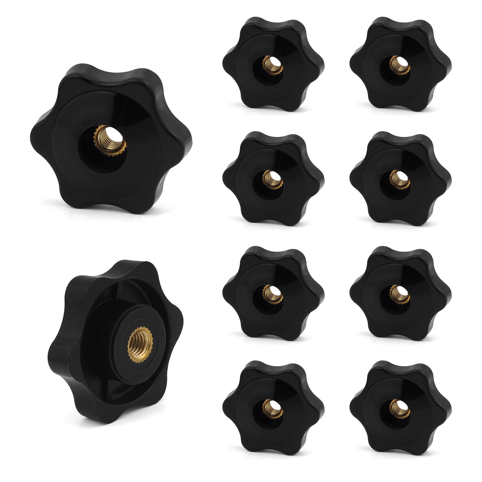 JJWNMLL 10PCS Clamping Screw Knob Star M5-outer Diameter 32 Thumb Bolts Thread Replacement Star Hand Knob Tightening, Black Grip (M5-outer diameter 32)