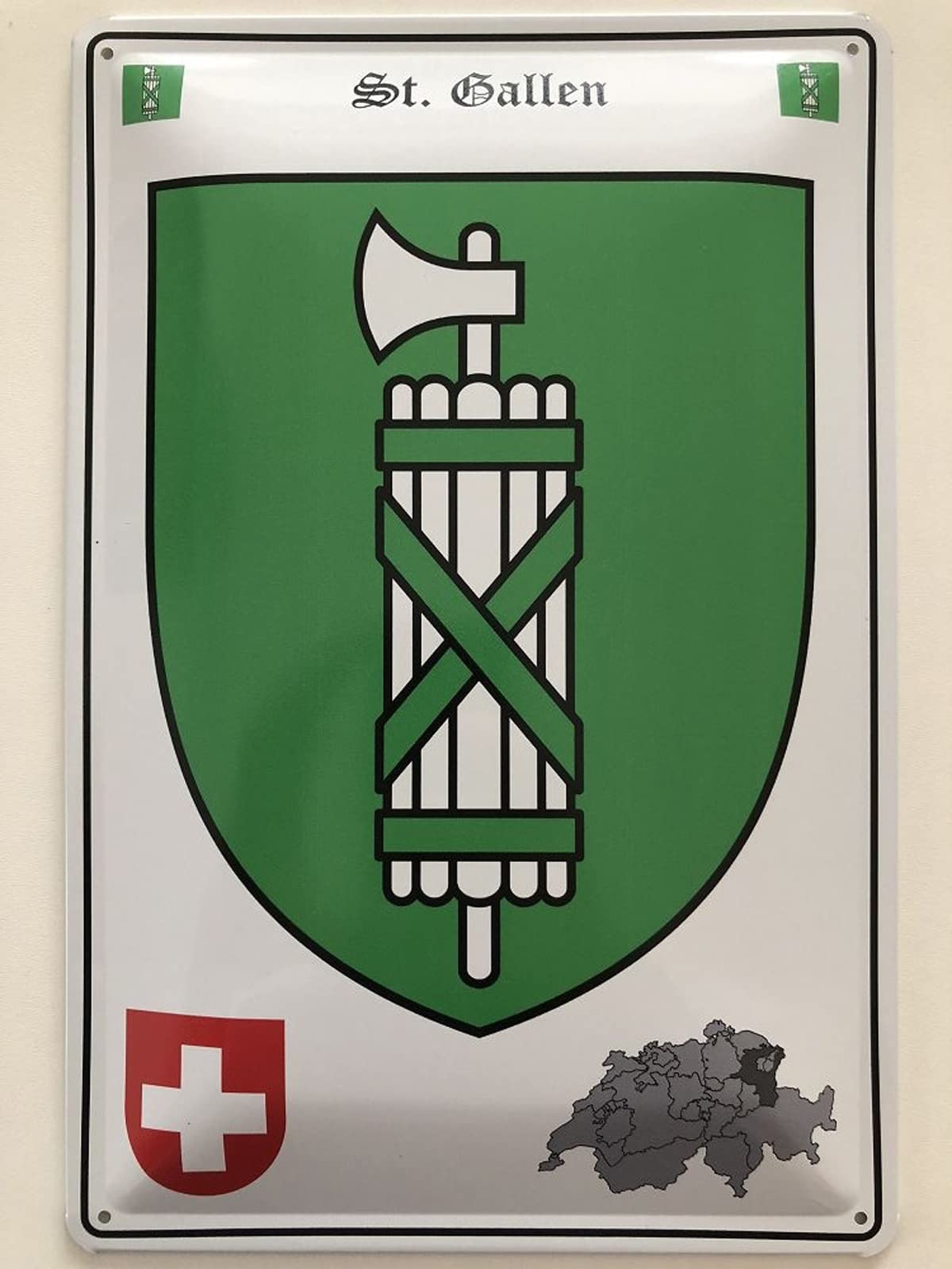 Tin Sign 20 x 30 cm Domed St. Gallen Coat of Arms Decorative Gift Sign